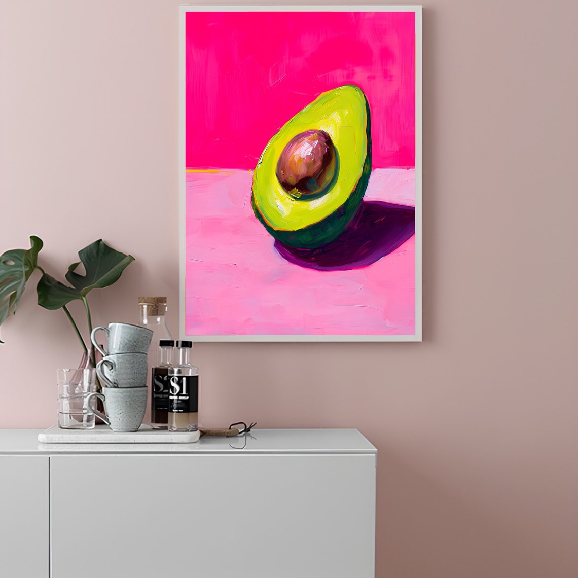 Avocado Half Hot Pink Background Pop Art Kitchen Fruit Poster - Image 3