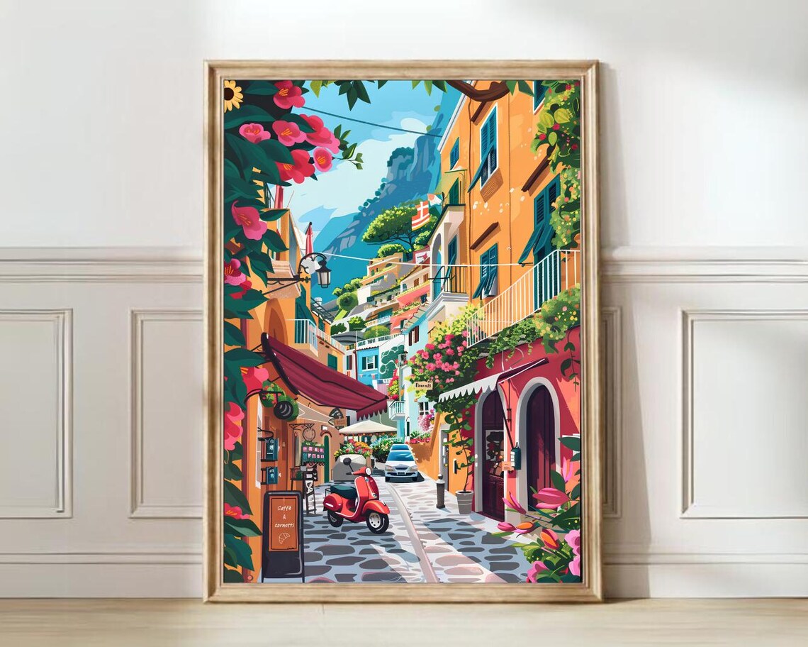 Positano Travel Poster, Amalfi Italy Illustration