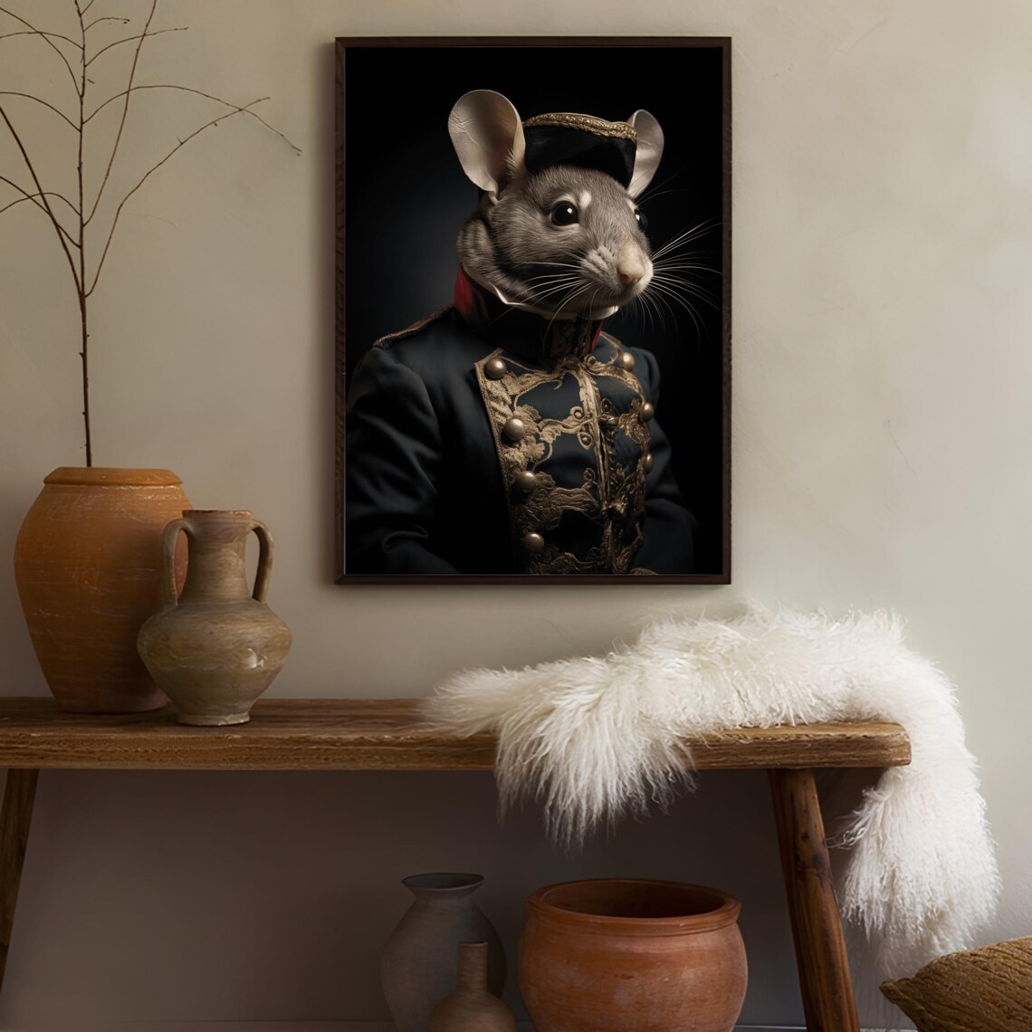 Victorian Mouse Portrait in Military Uniform Dark Noble Animal Poster - Image 2
