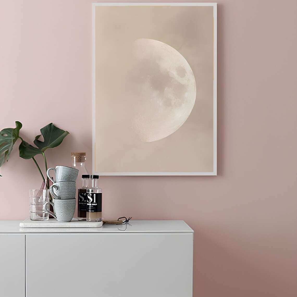 Moon Print, Moody Beige Maximalist Poster - Image 2