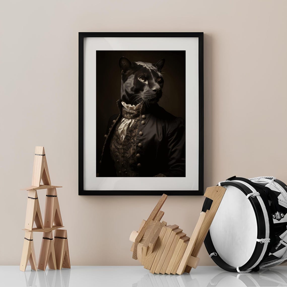 Victorian Black Panther Portrait in Suit Dark Elegant Animal Print - Image 3