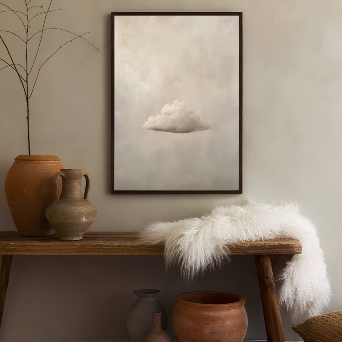 Single Beige Cloud In Minimalist Neutral Sky Painting Poster - Image 3