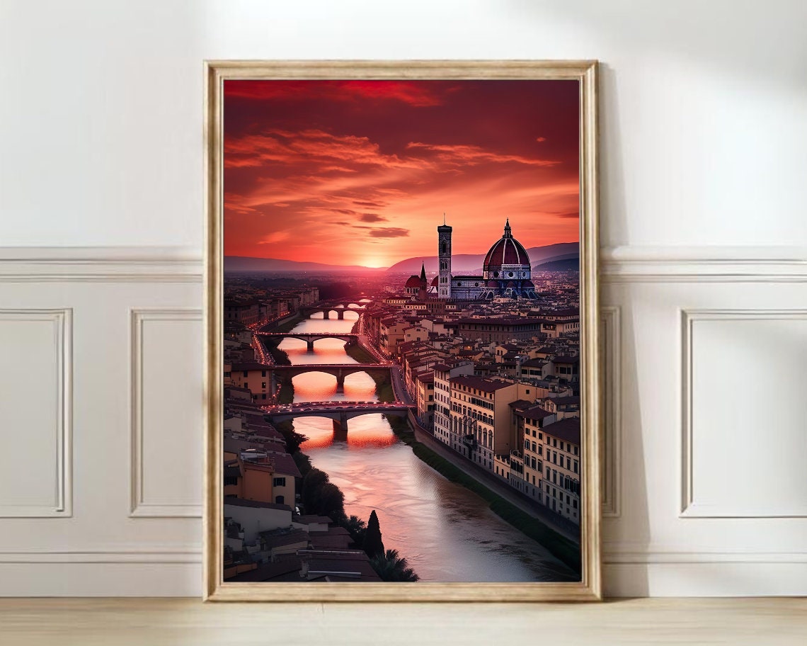 Florence Italy Sunset Poster Overlooking the Arno River and Duomo