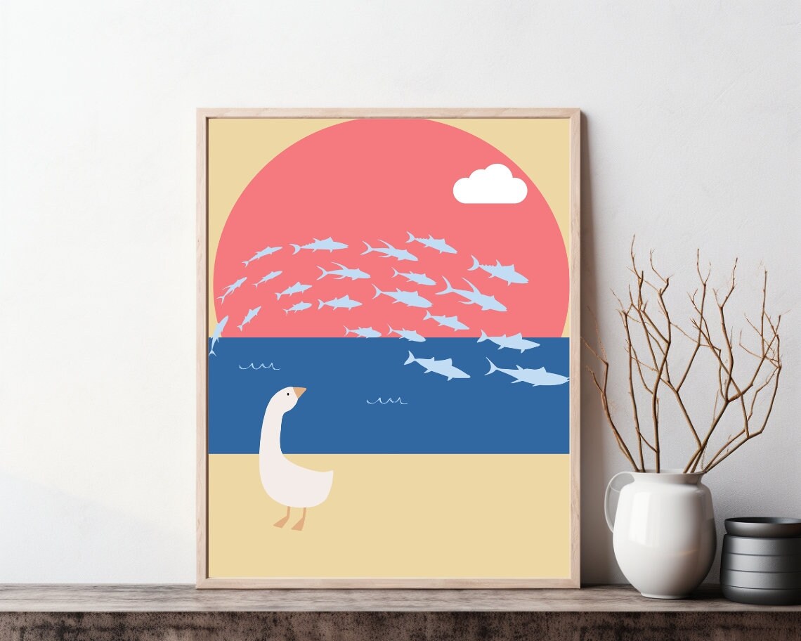 Goose Beach Cute Funny Animal Nursery Art Print