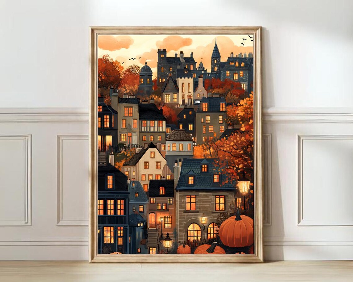 Edinburgh Autumn Illustration, Scotland Travel Poster