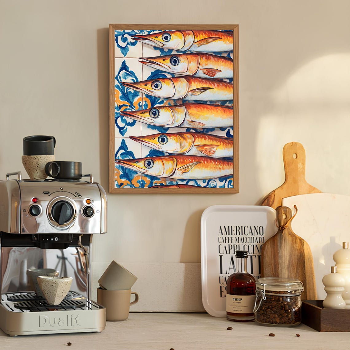 Sardine Fish Illustration Mediterranean Tile Art Colorful Poster - Image 2