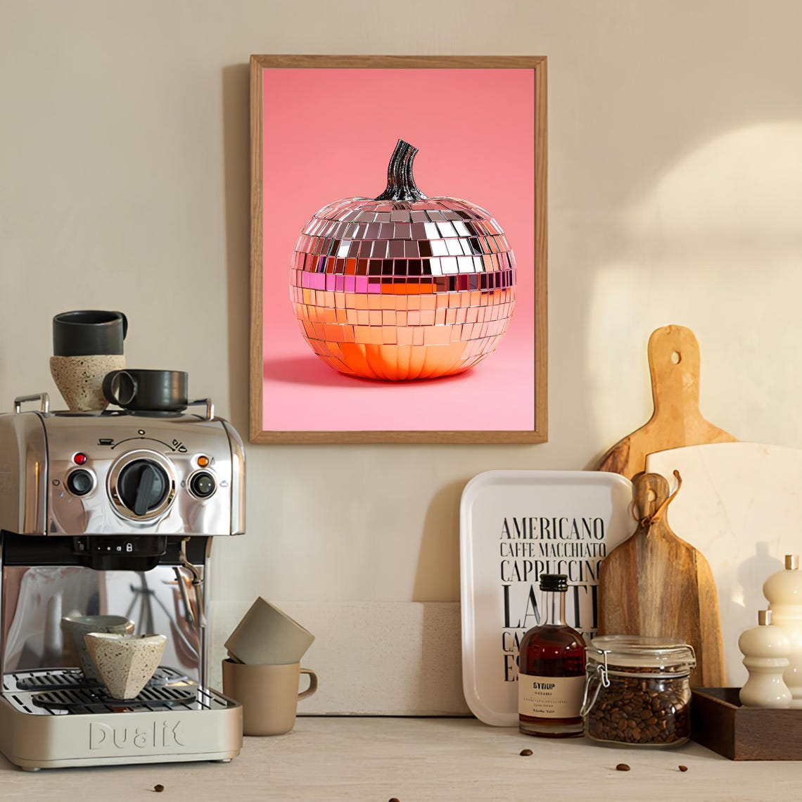 Disco Ball Mirror Pumpkin Coral Fall Autumn Eclectic Wall Art - Image 5