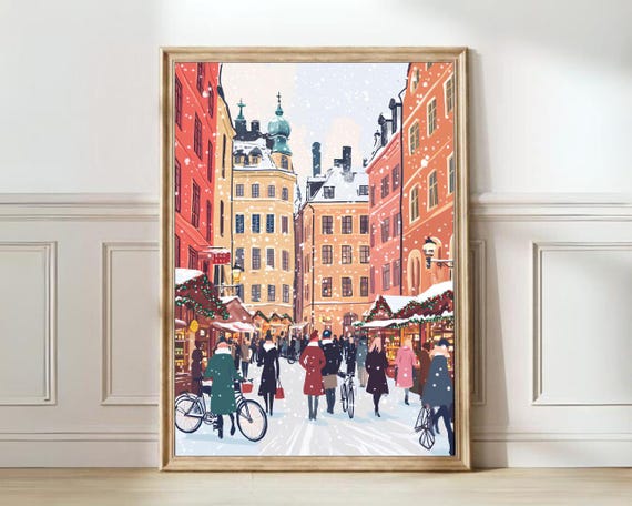 Stockholm Print Stockholm Illustration Sweden Travel Poster Stockholm Painting Kitchen Wall Art Nursery Pastel Print Hygge Print Winter