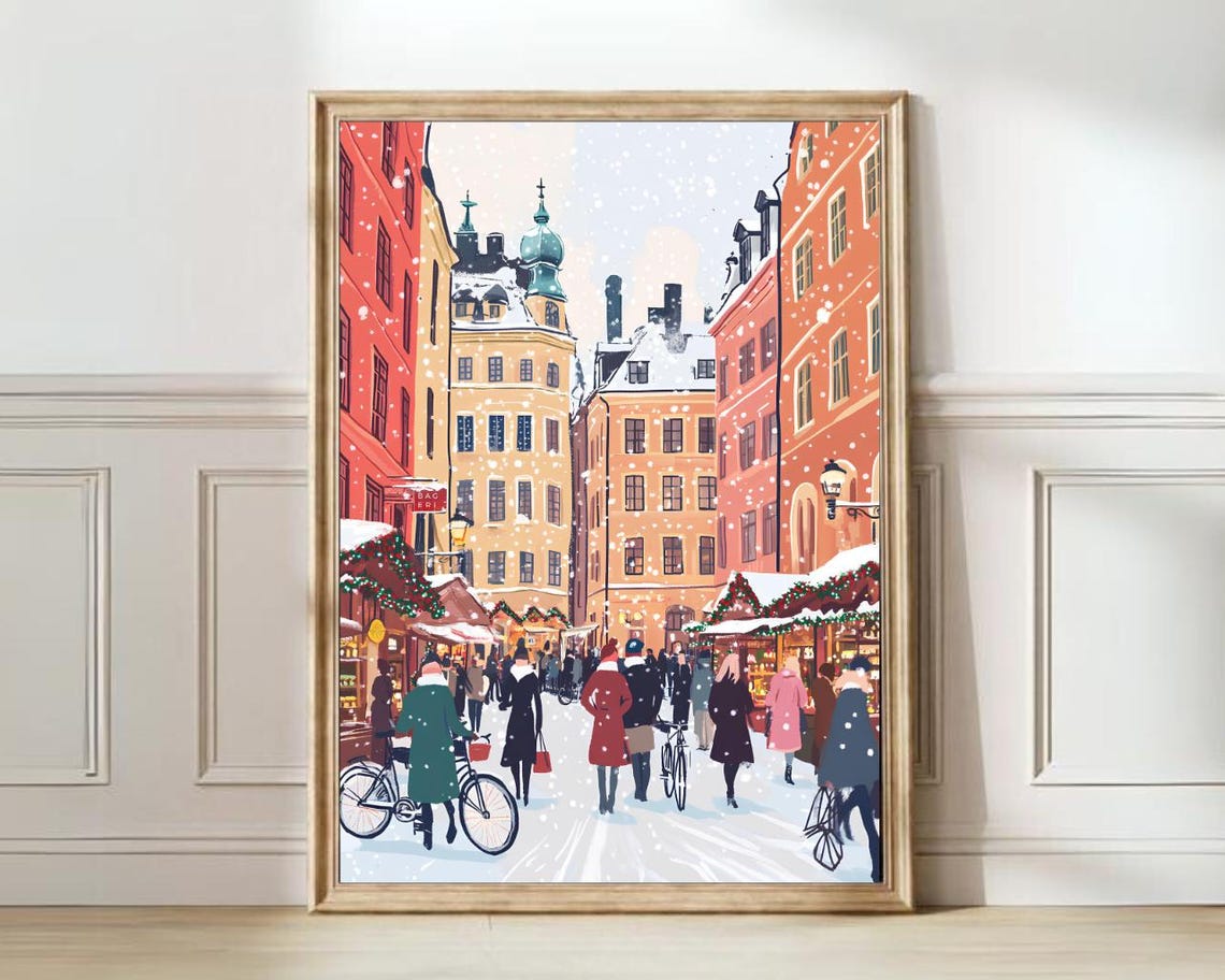 Stockholm Print Stockholm Illustration Sweden Travel Poster Stockholm Painting Kitchen Wall Art Nursery Pastel Print Hygge Print Winter
