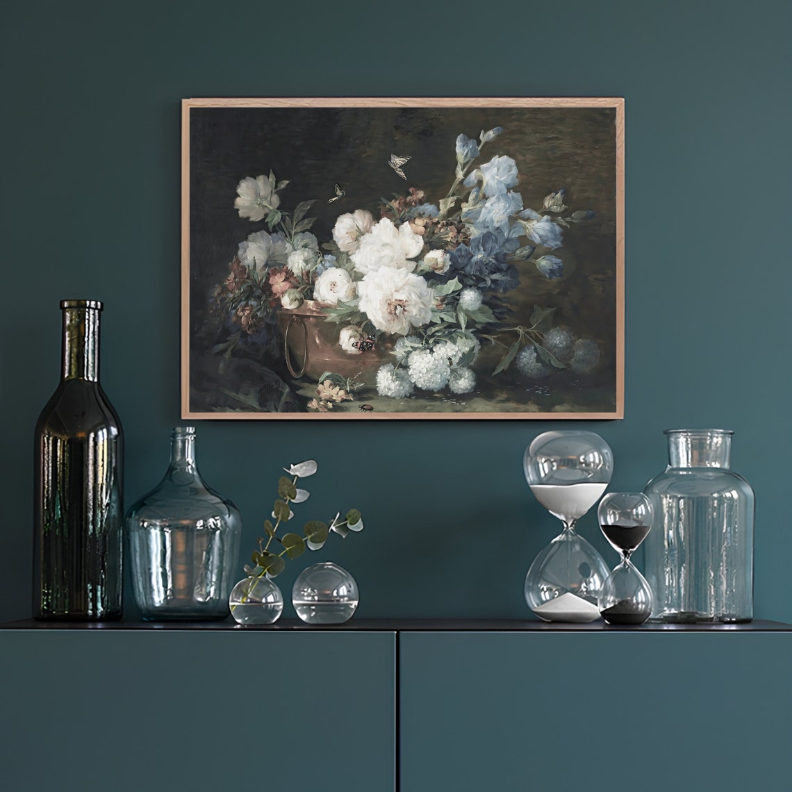Vintage Peony and Wildflower Still Life Oil Painting Wall Print - Image 3