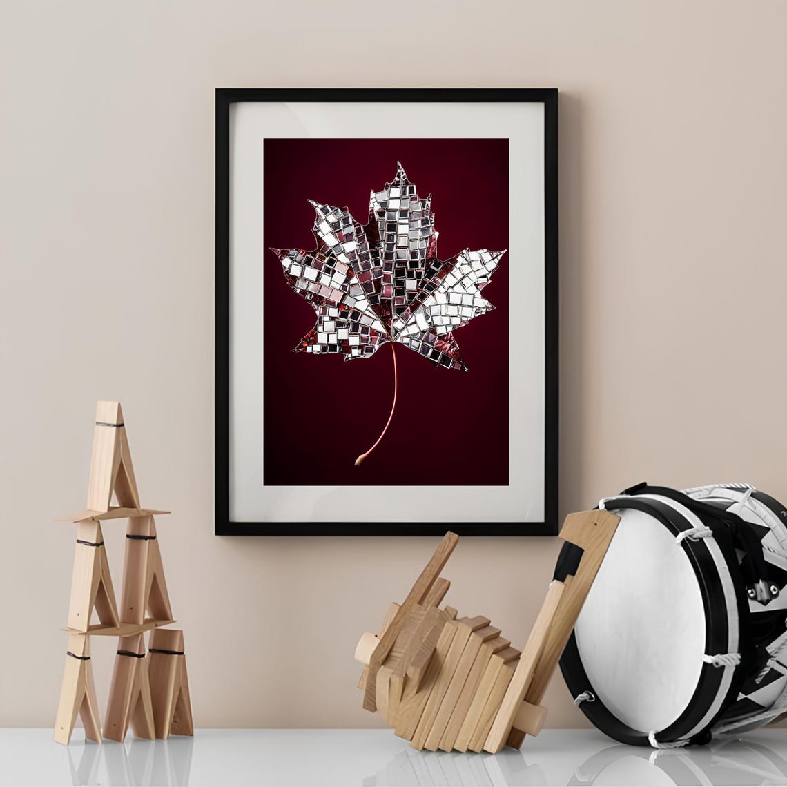 Disco Ball Maple Leaf Burgundy Fall Autumn Botanical Wall Art - Image 4