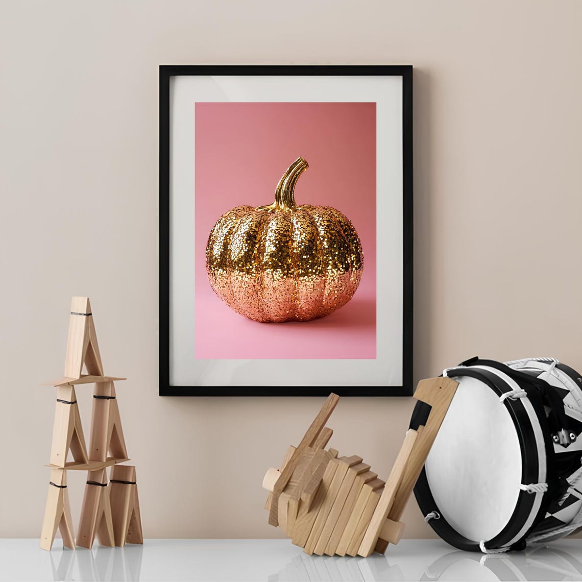 Gold Glitter Pumpkin Pink Fall Autumn Eclectic Kitchen Poster - Image 4