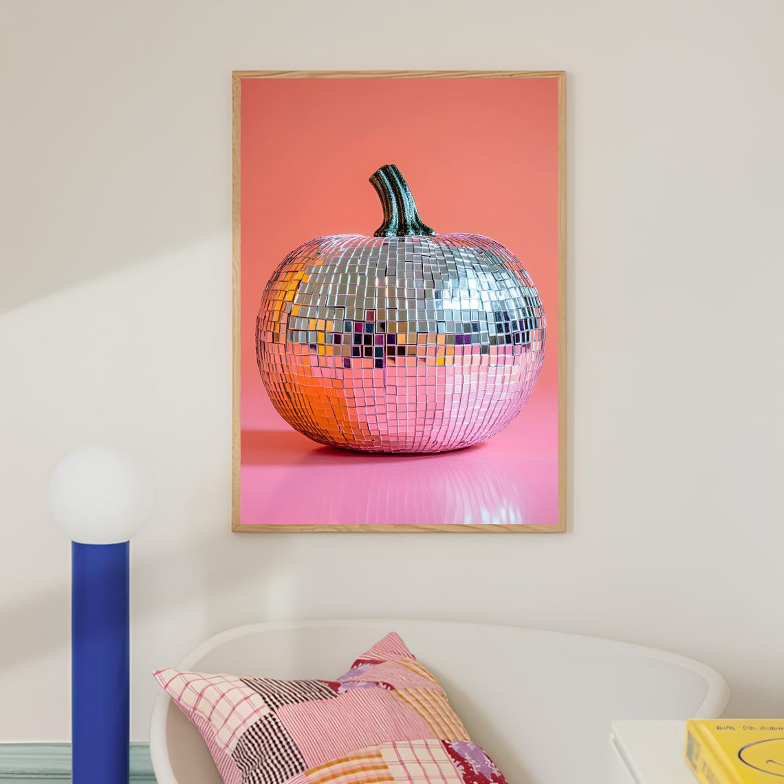 Silver Disco Ball Pumpkin Pink Fall Autumn Eclectic Wall Art - Image 3