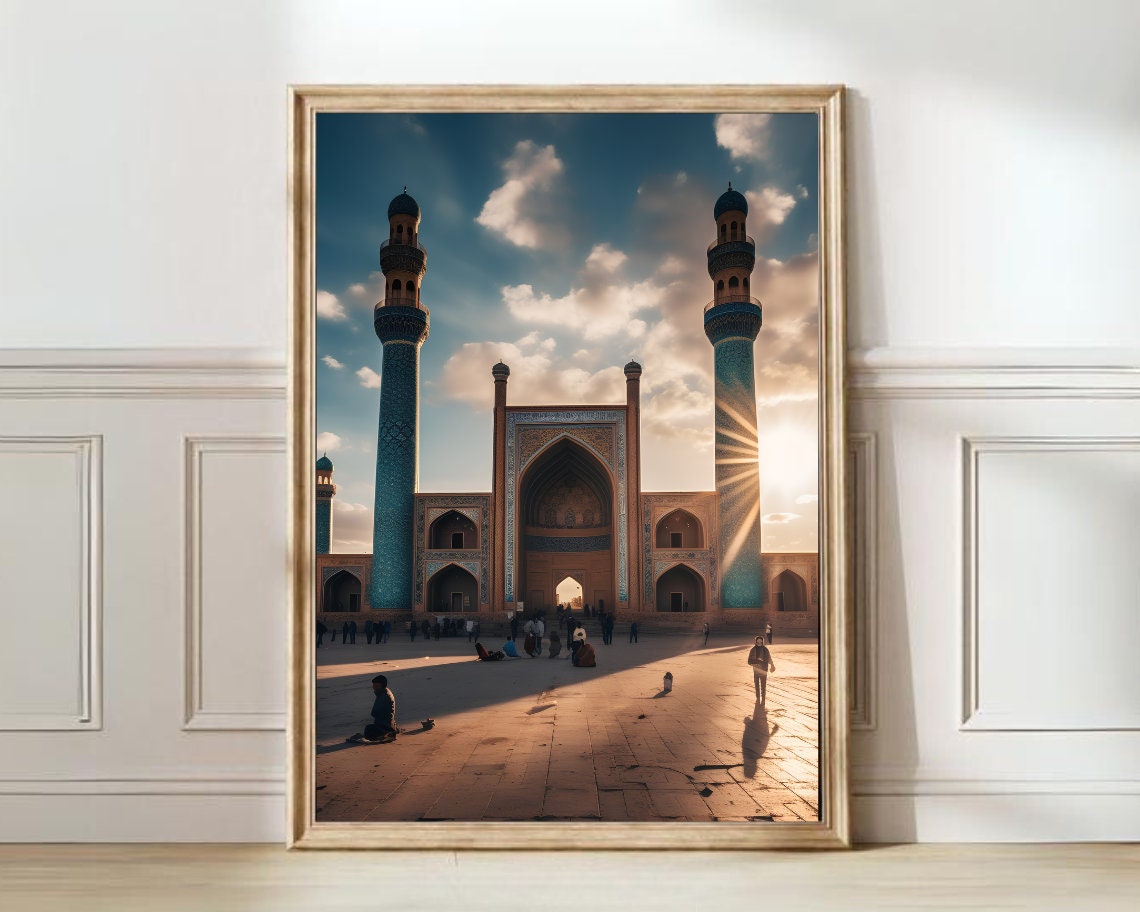 Herat Blue Minarets Mosque Courtyard At Sunset Afghanistan Poster