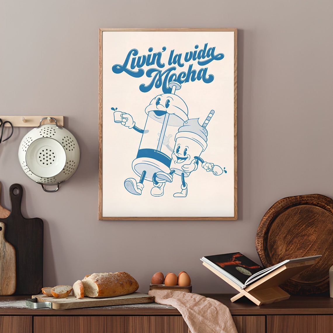 Livin La Vida Mocha Retro Coffee Mascot Fun Kitchen Typography Poster - Image 2