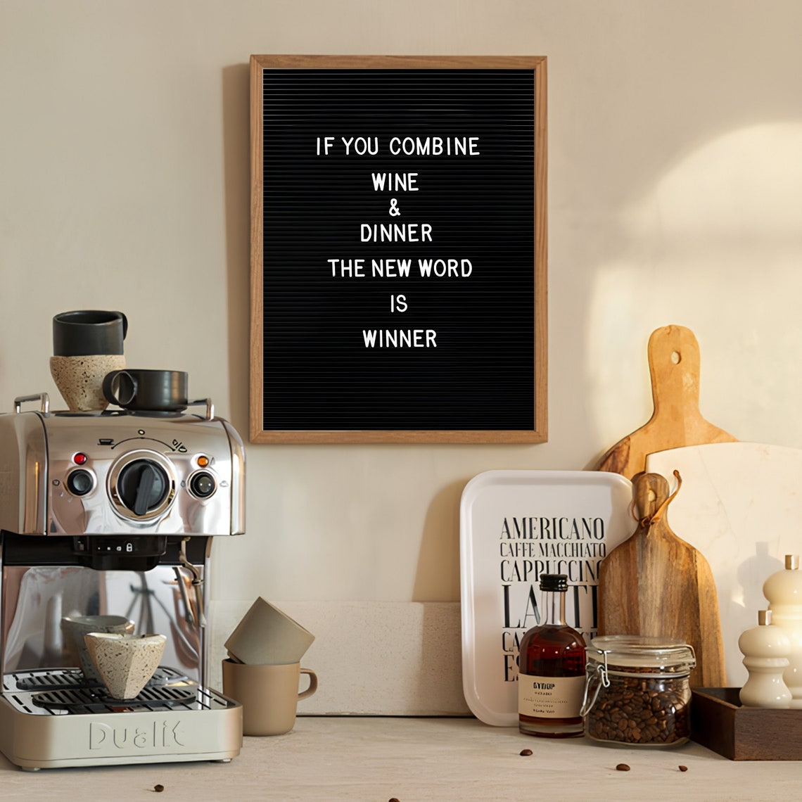 Wine and Dinner Makes Winner Funny Letterboard Kitchen Sign Poster - Image 3