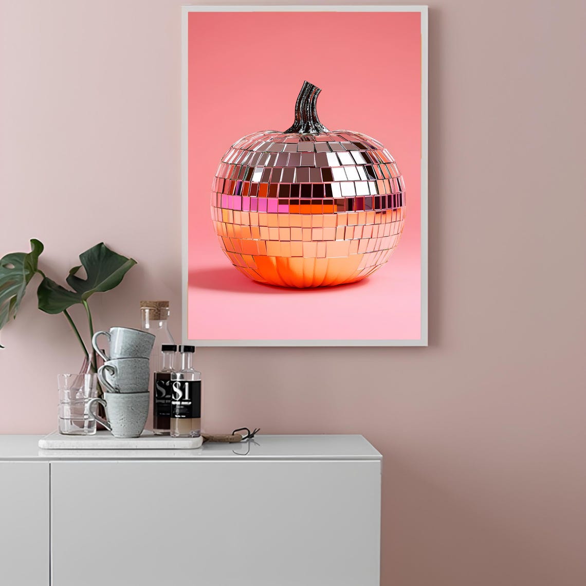 Disco Ball Mirror Pumpkin Coral Fall Autumn Eclectic Wall Art - Image 4