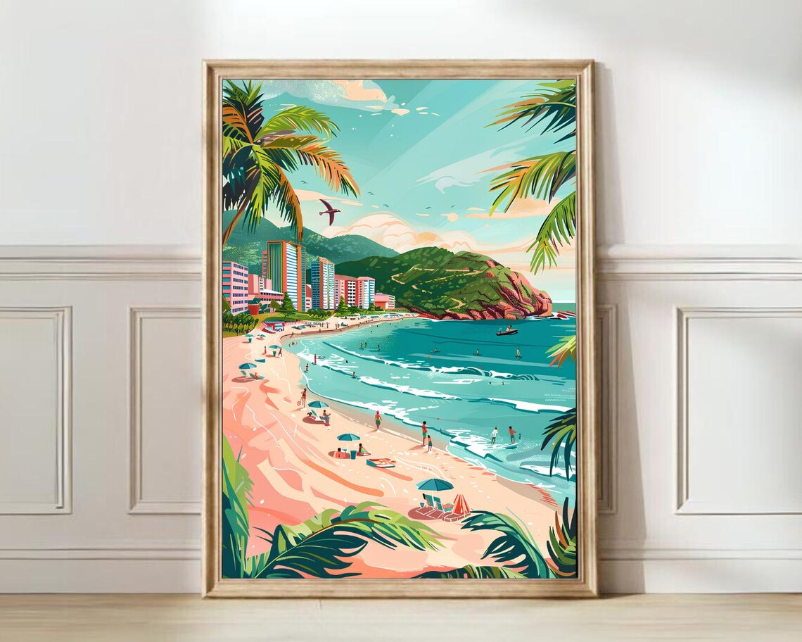 Venezuela Travel Poster, Caracas Beach Illustration