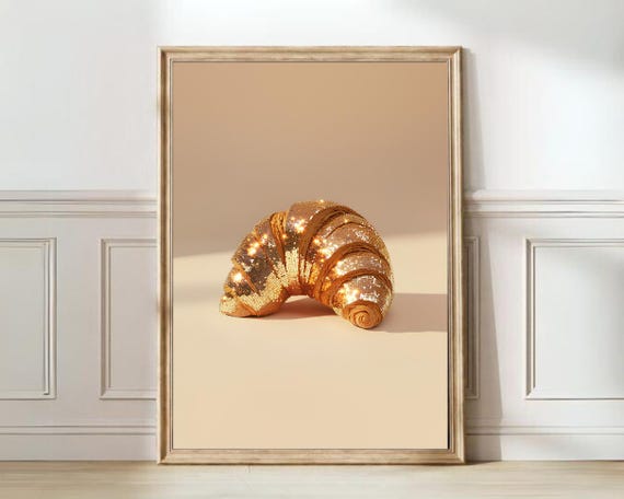 Disco Croissant Print Golden Croissant Poster Glitter Pop Art Croissant Print Dining Room Print Funky Croissant Print Kitchen Print