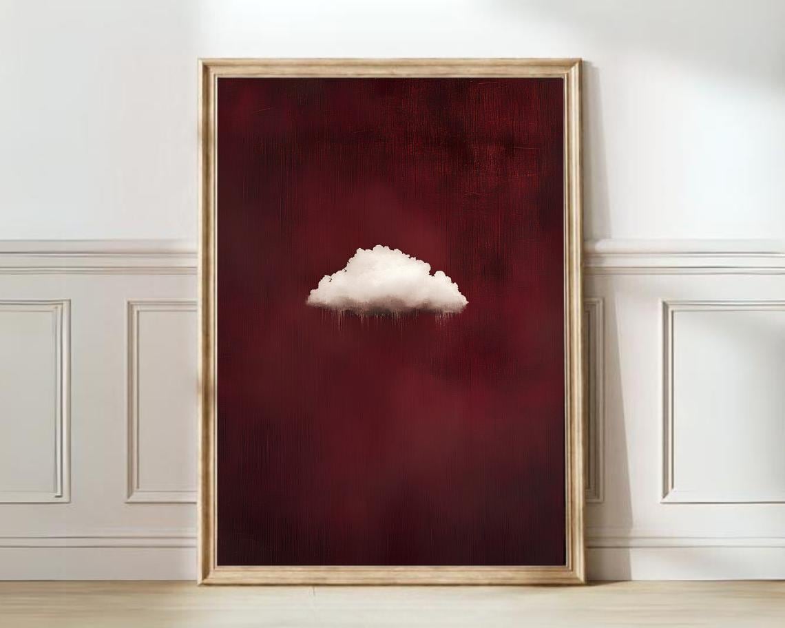 Burgundy Cloud Painting, Minimalist Nursery Art Print