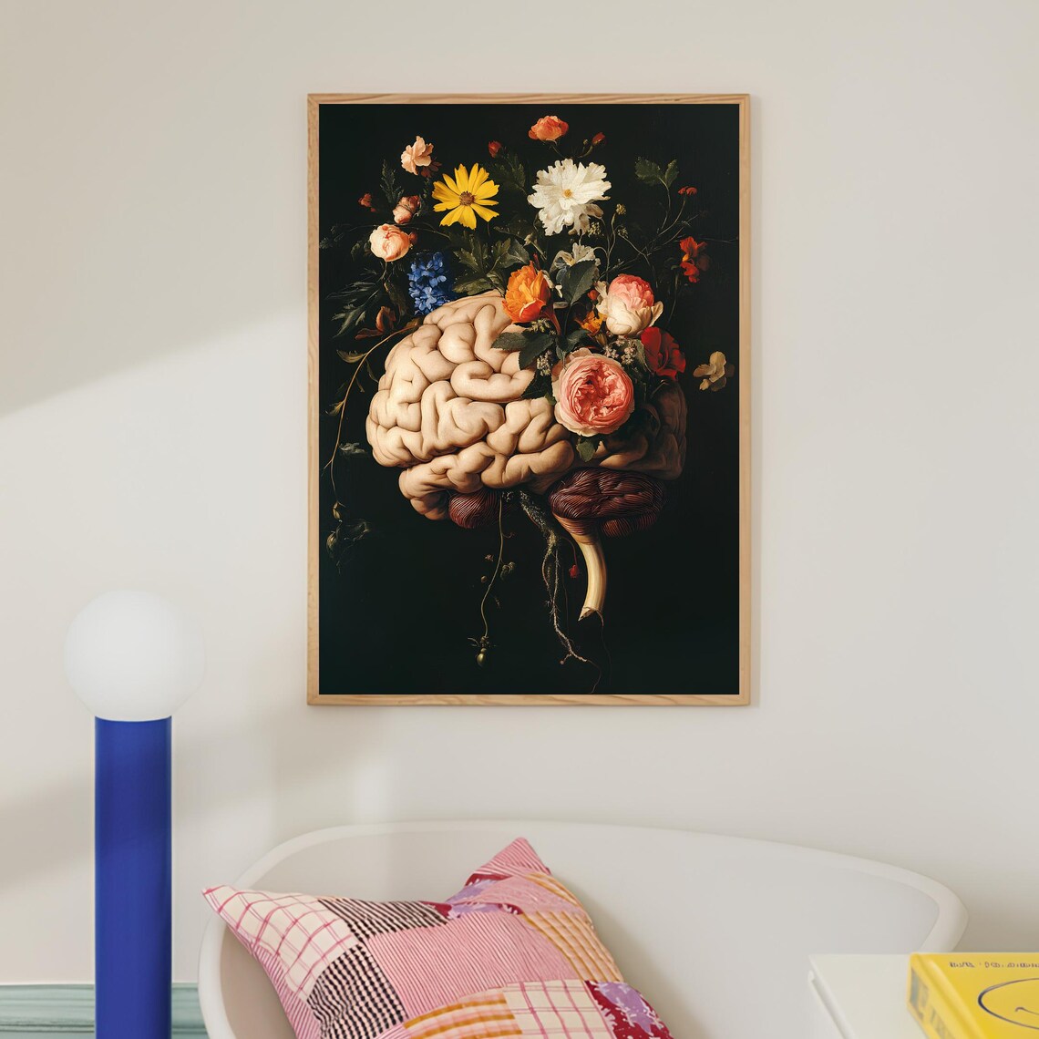 Vintage Brain Anatomy Print, Floral Halloween Art - Image 2