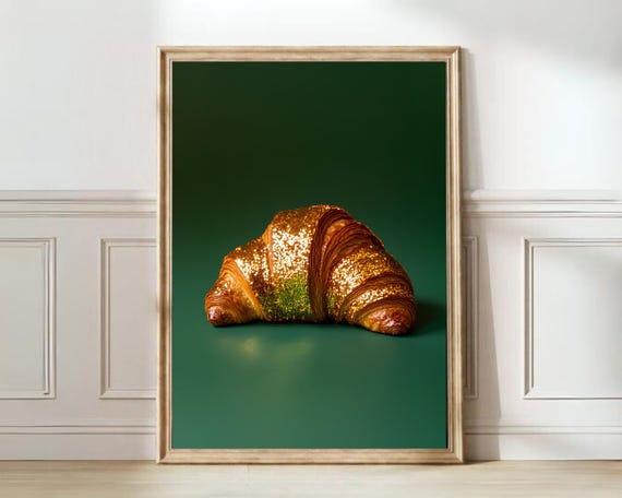 Green Croissant Print Glitter Croissant Disco Croissant Poster Green Pop Art Croissant Print Funky Croissant Print Eclectic Print Winter