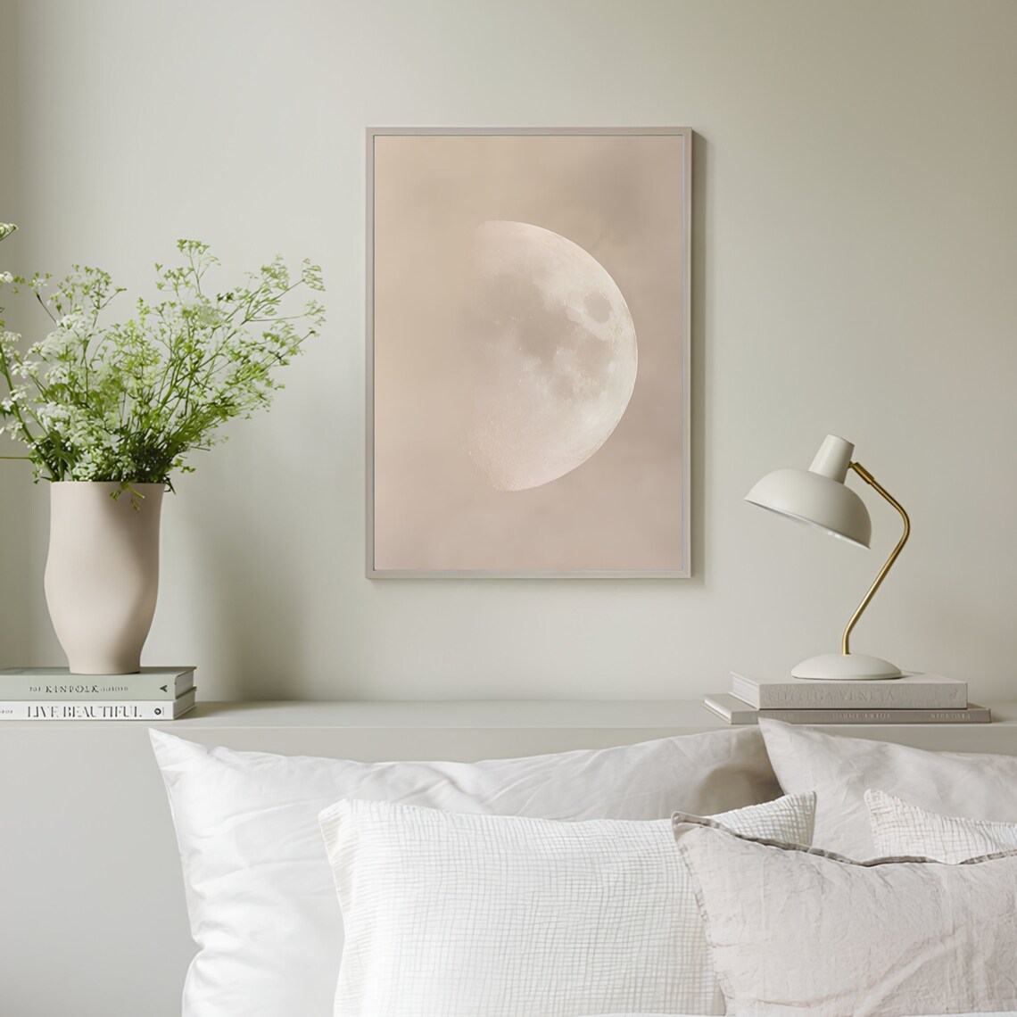 Moon Print, Moody Beige Maximalist Poster - Image 3