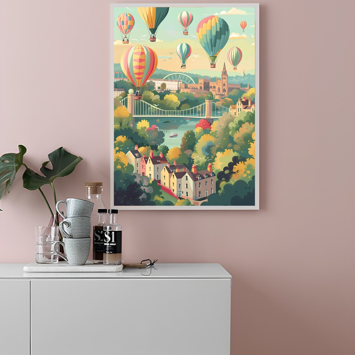Bristol Hot Air Balloons Clifton Bridge Riverside Travel Poster - Image 3