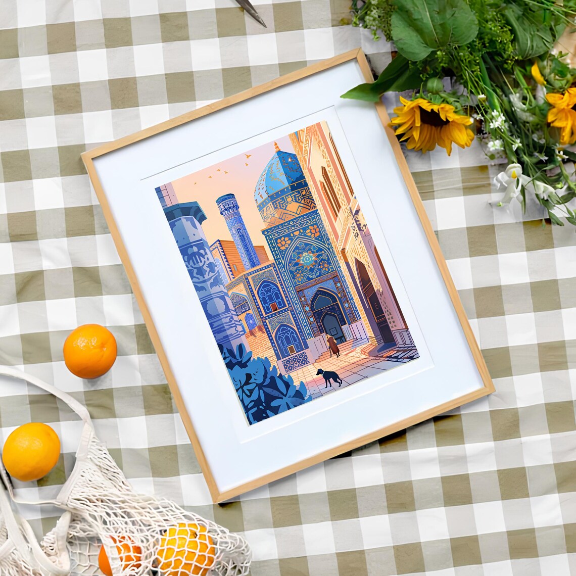 Uzbekistan Travel Poster, Samarkand Mosque Illustration - Image 3