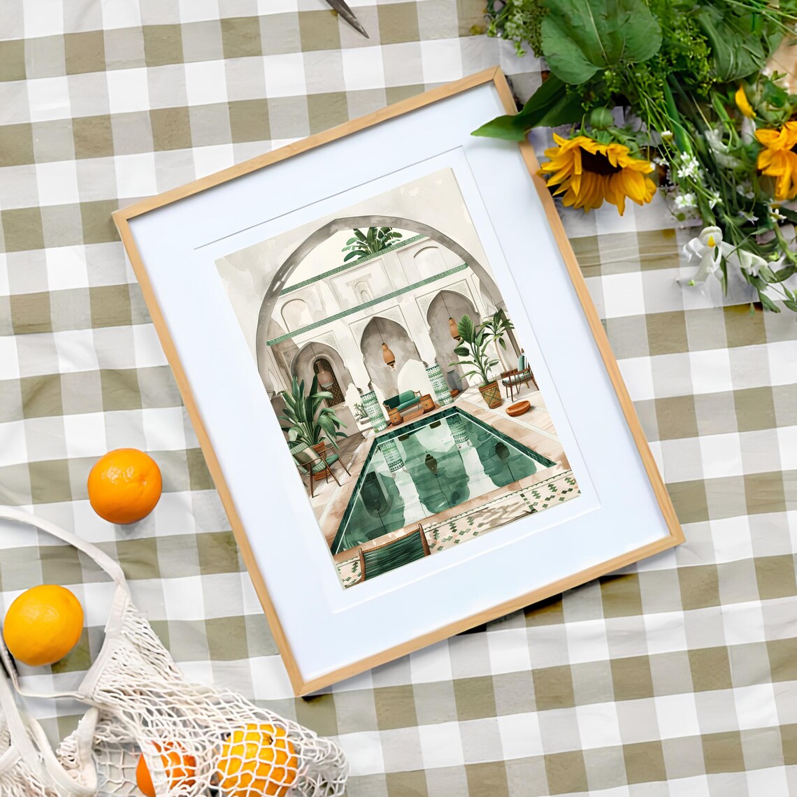 Morocco Riad Swimming Pool Watercolor Art Print - Image 2