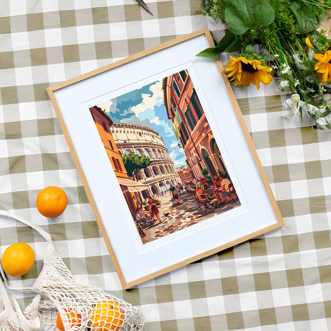Rome Colosseum Street Scene Vintage Illustration Italy Travel Poster - Image 3