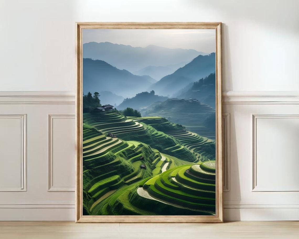Vietnam Rice Terraces and Mountains Travel Poster