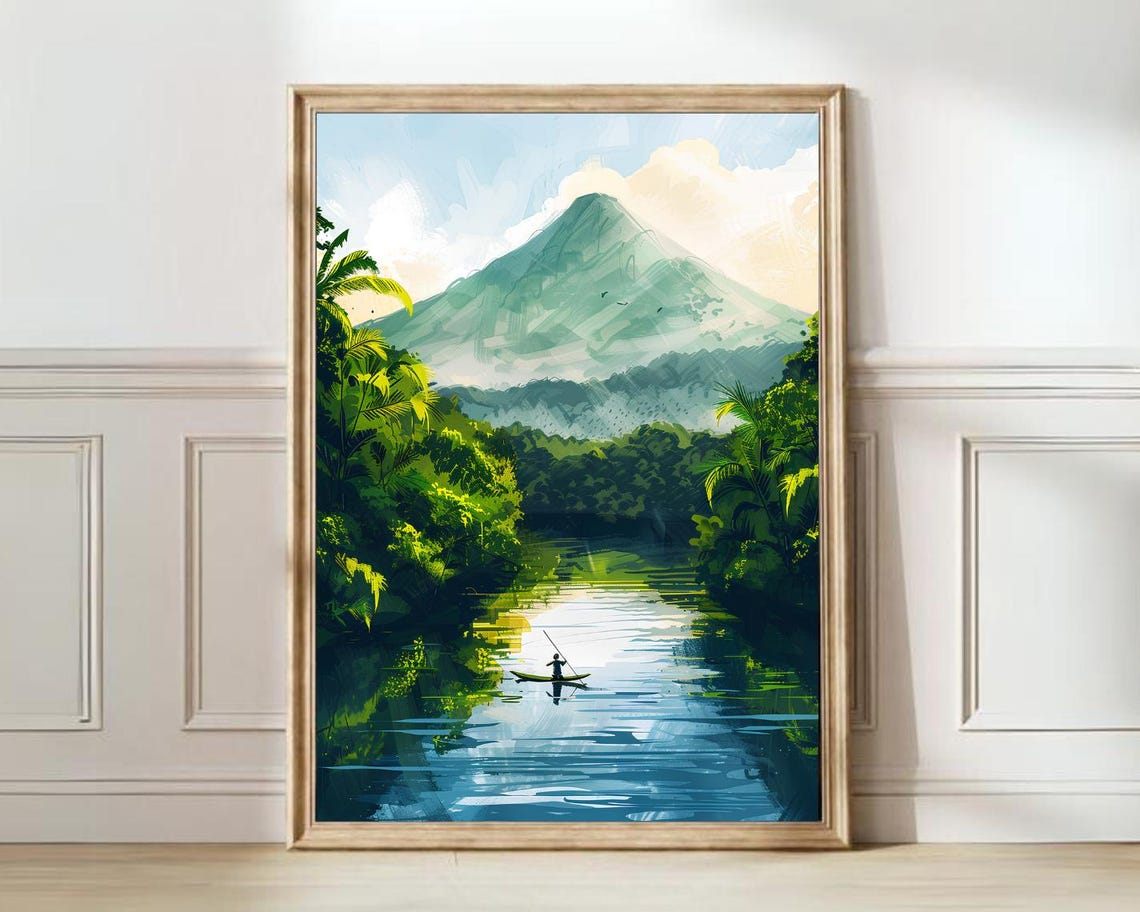 Nicaragua Print Nicaragua Illustration Nicaragua Travel Poster Nicaragua Painting Nature Print National Park Print Volcano Print Rainforest