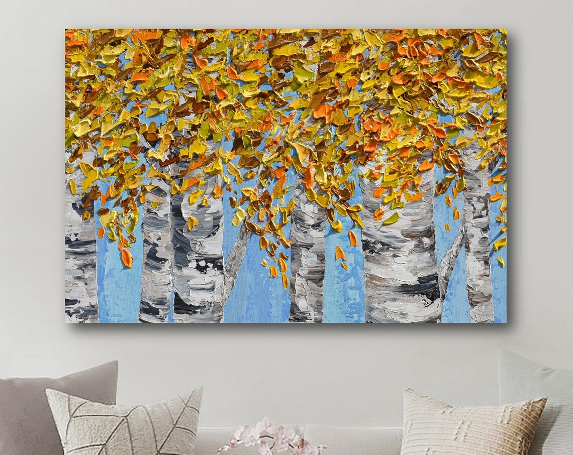 Birches Painting Print, Fall Trees Wall Art
