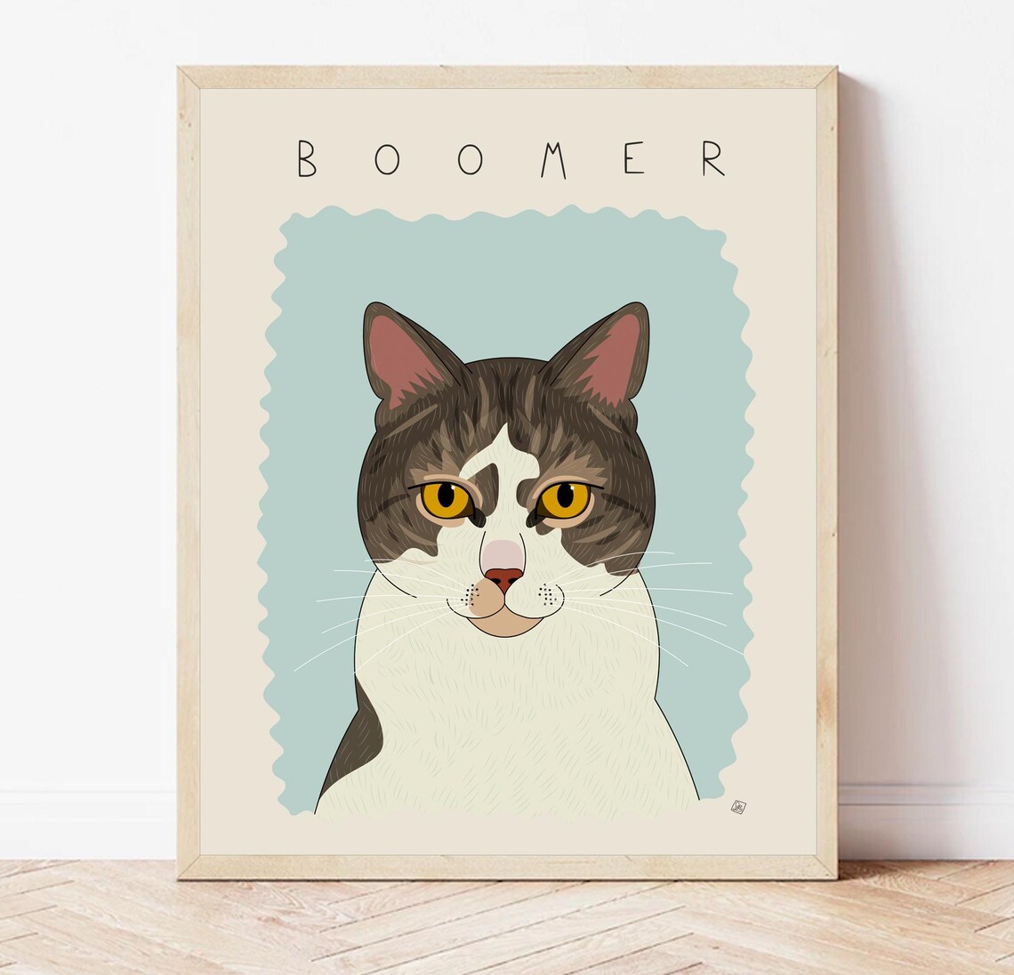 Boomer Brown Tabby and White Cat Gold Eyes Named Portrait Poster
