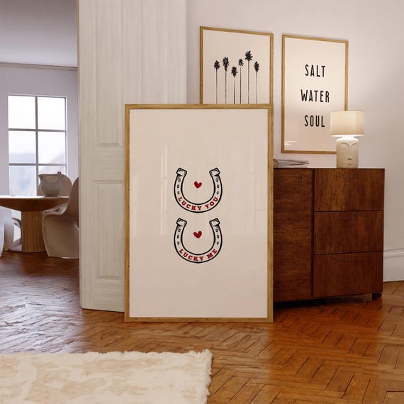 Lucky Horseshoe Print Rustic Farmhouse Wall Art