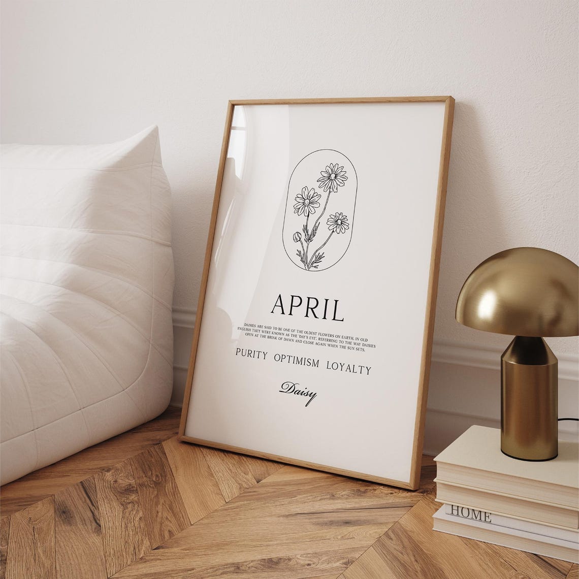 April Birth Flower Daisy Minimalist Botanical Line Art Poster