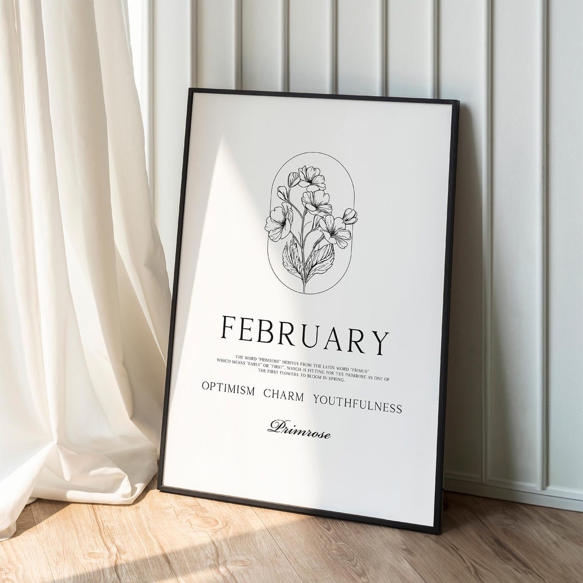 February Birth Flower Primrose Line Art Optimism Charm Poster