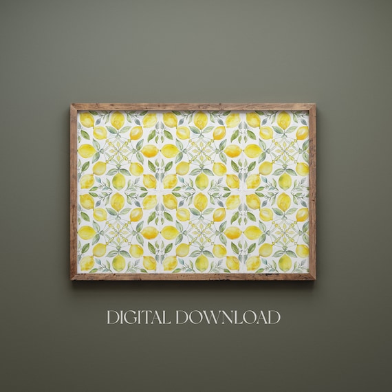 Watercolor Lemons Tiles Kitchen Wall Art Fruit Wall Art Moroccan Tiles Spanish Tiles Mediterranean Tile Seamless Pattern