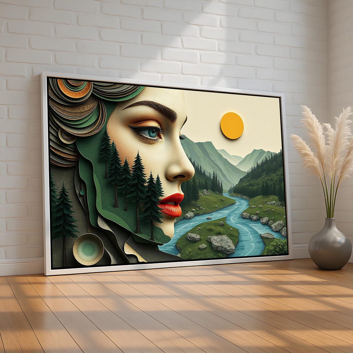 Surreal Woman Face Forest River Mountains Mother Nature Art Poster