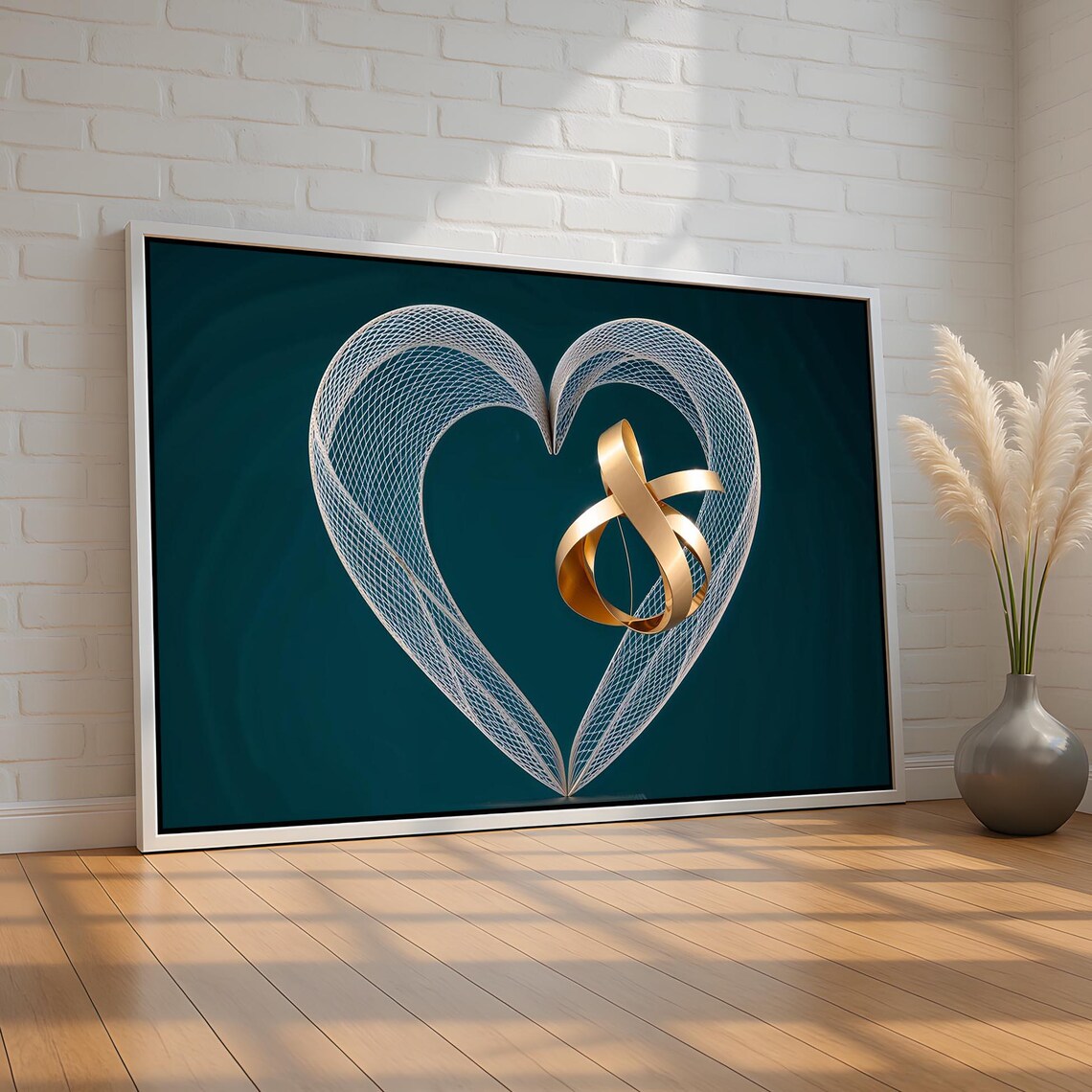 Gold Ribbon Heart Infinity Symbol Teal Wire Elegant Love Art Poster