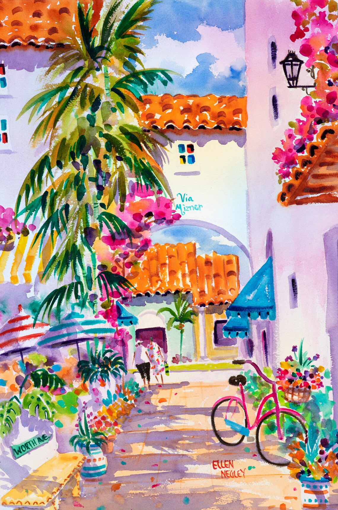 Palm Beach Florida Bicycle Art Print, Via Mizner