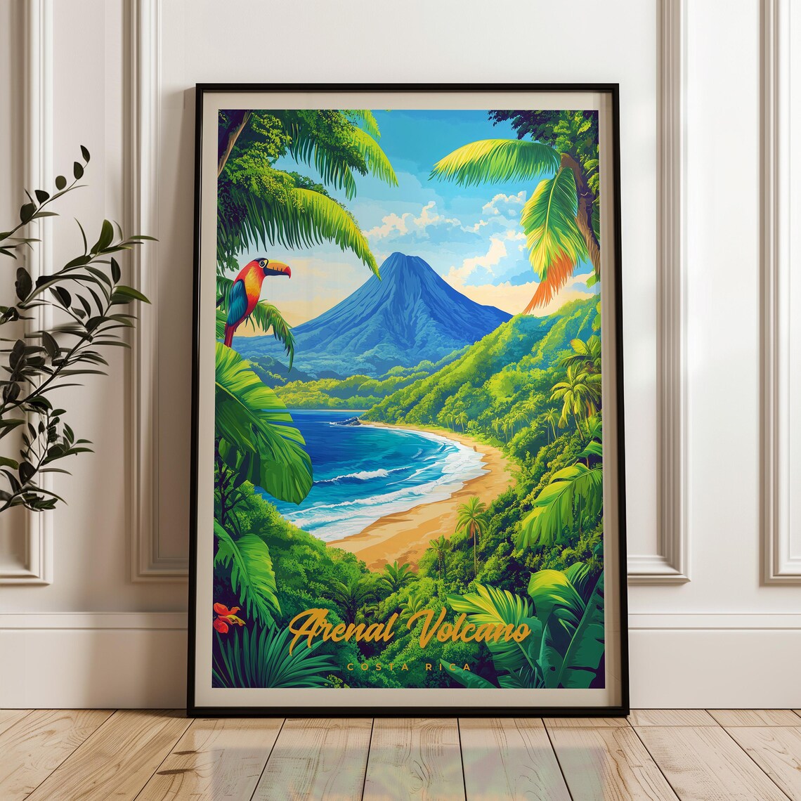 Arenal Volcano Costa Rica Toucan Beach Tropical Coast Landscape Poster