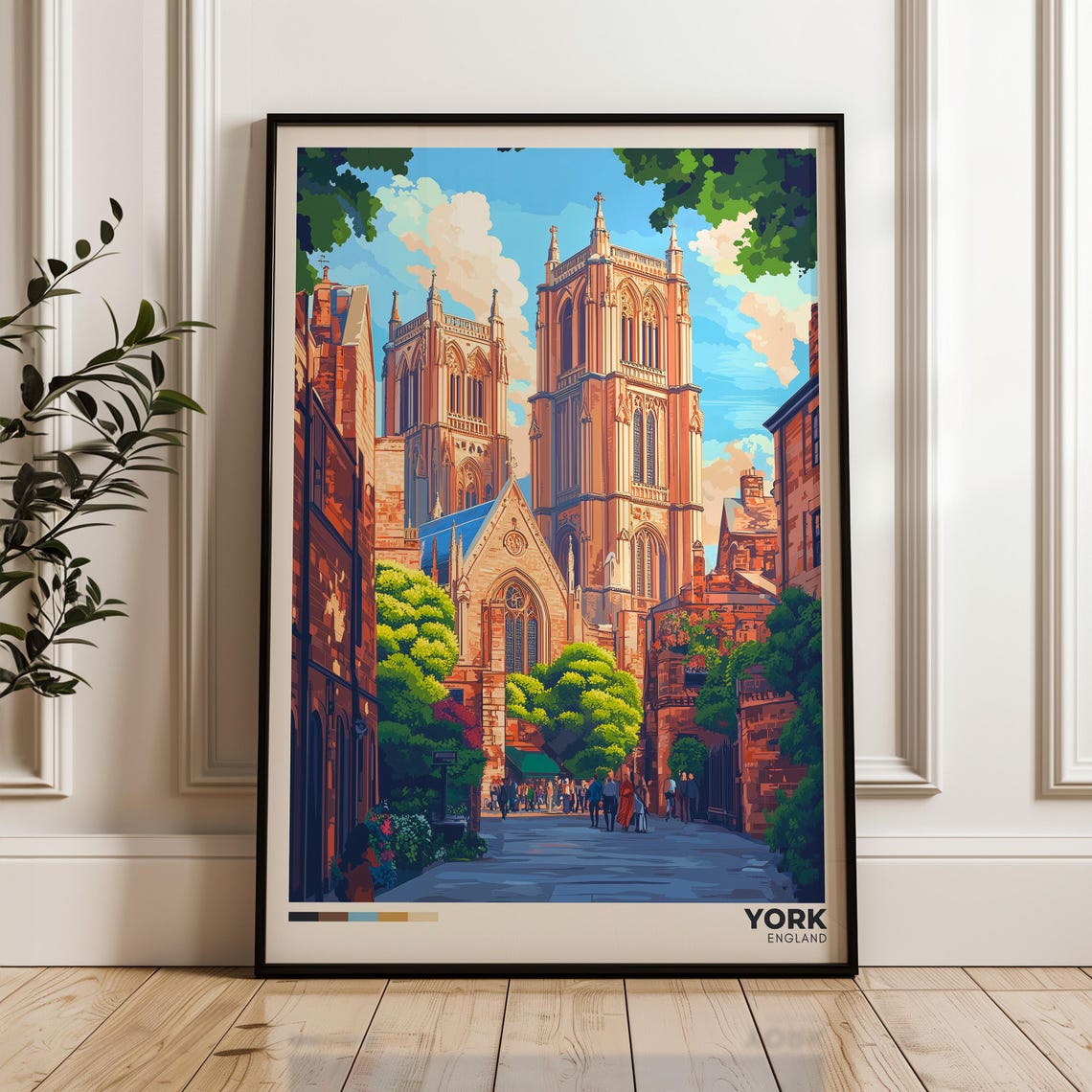 York England York Minster Gothic Cathedral Old Street Travel Poster