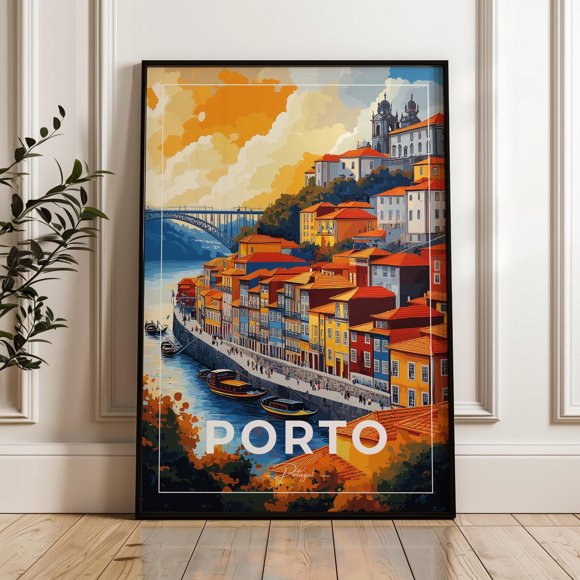 Porto Historic Old Town Riverfront Bridge Portugal Travel Poster