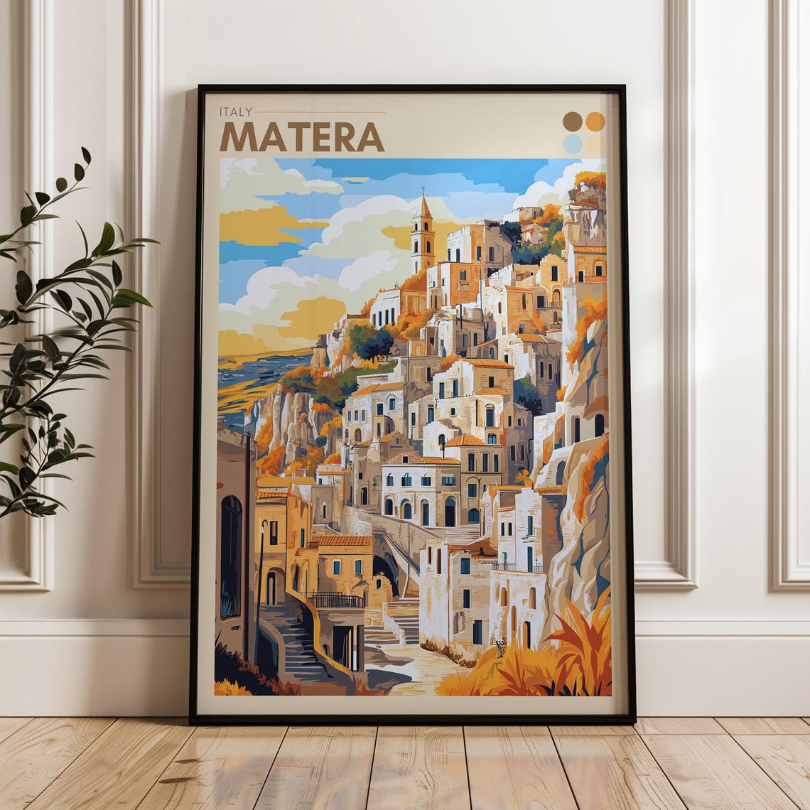 Matera Italy Sassi Stone Town Sunset Skyline Travel Art Poster
