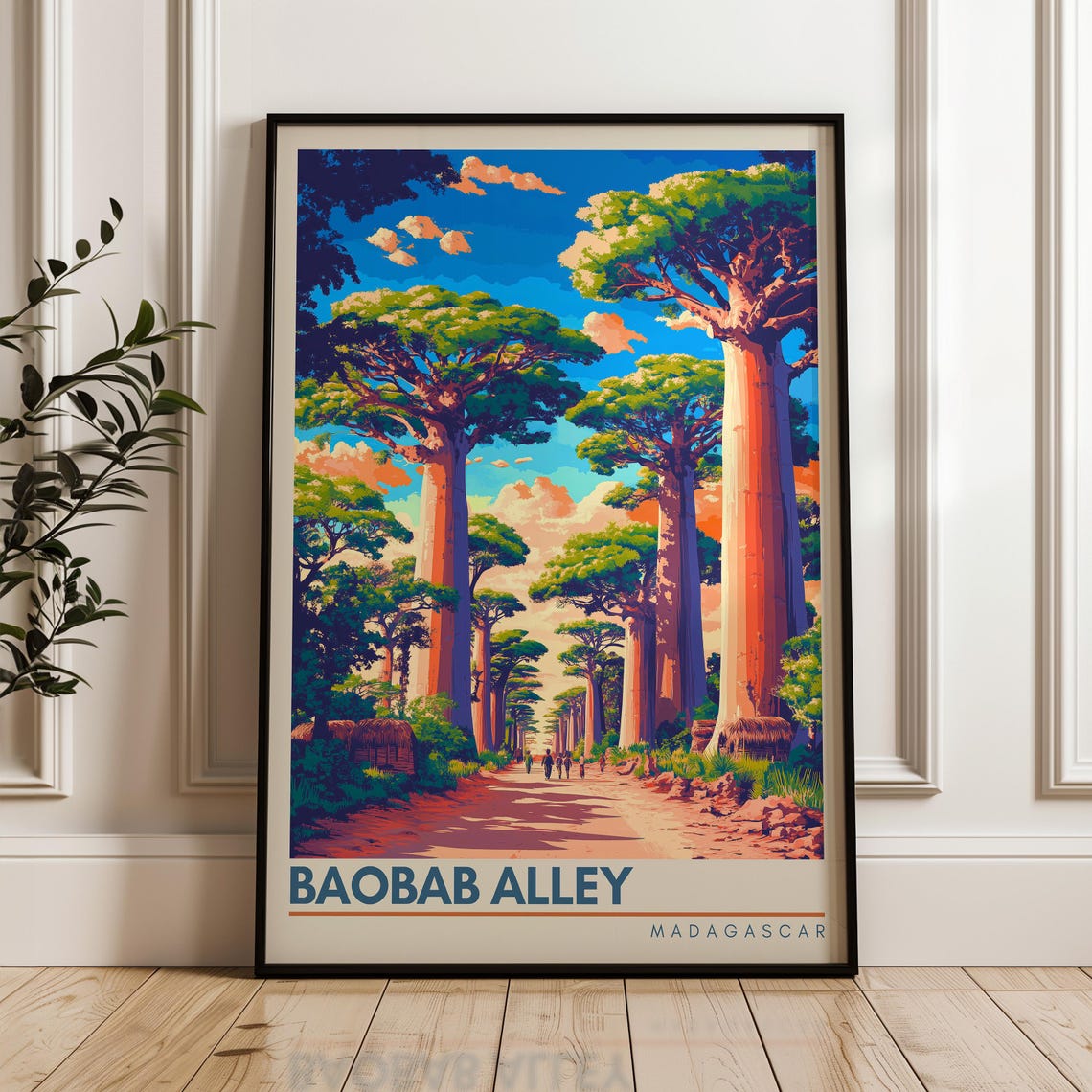 Baobab Alley Madagascar Giant Trees Dirt Road Sunset Travel Poster