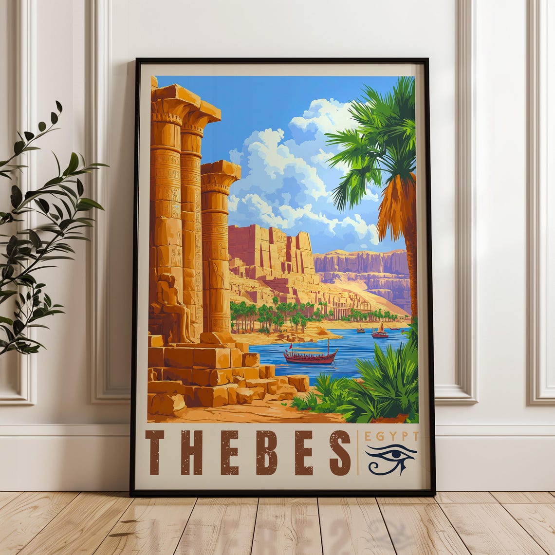 Ancient Thebes Temple Columns by the Nile Egypt History Travel Poster