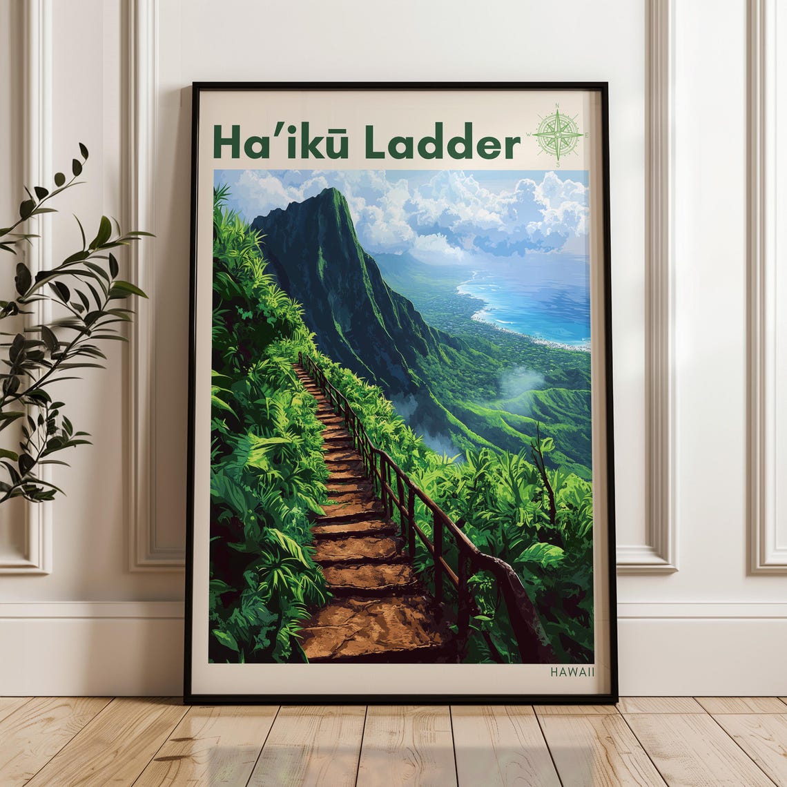 Ha'iku Ladder Oahu Stairway to Heaven Hawaii Hiking Trail Poster