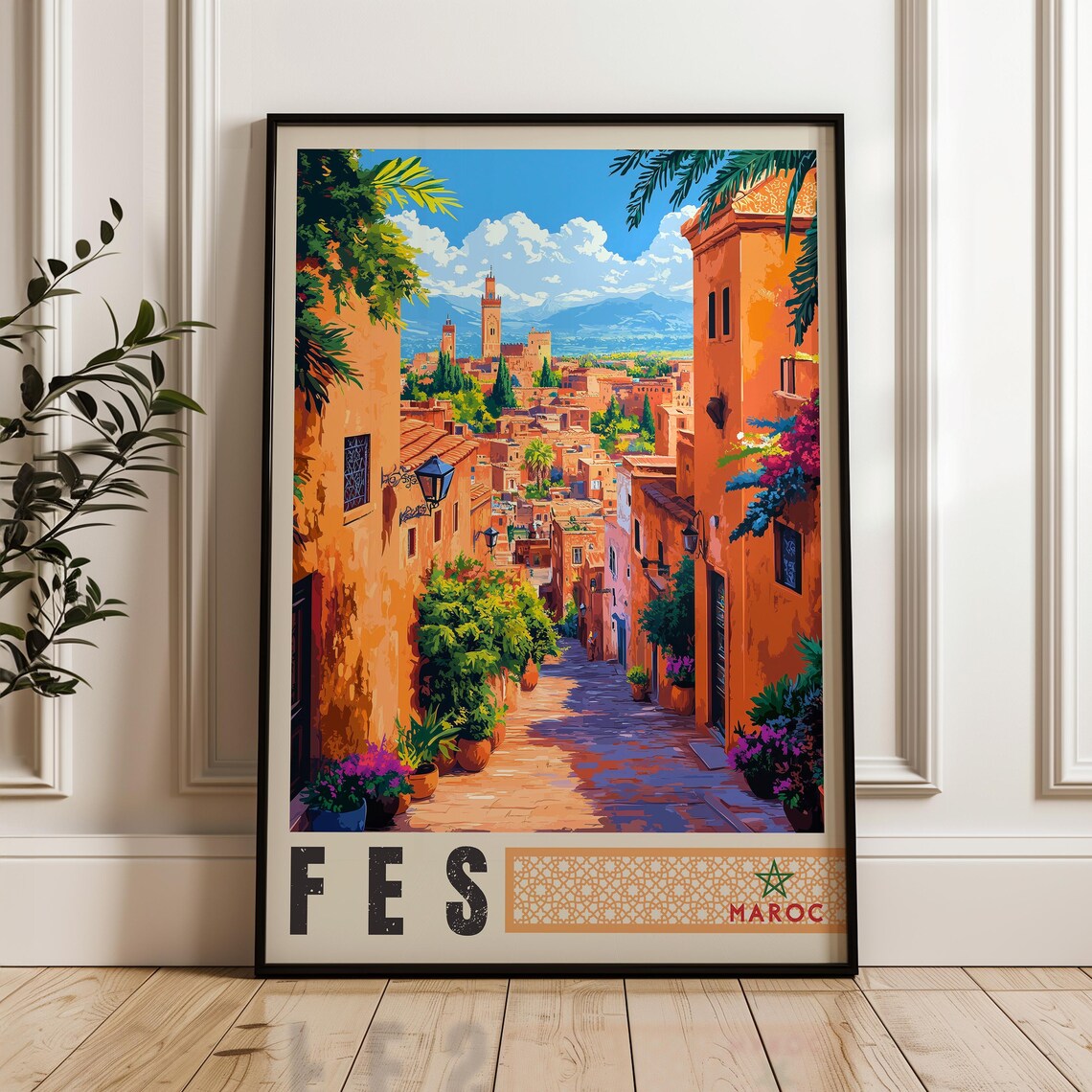 Fes Travel Poster, Morocco Medina Illustration